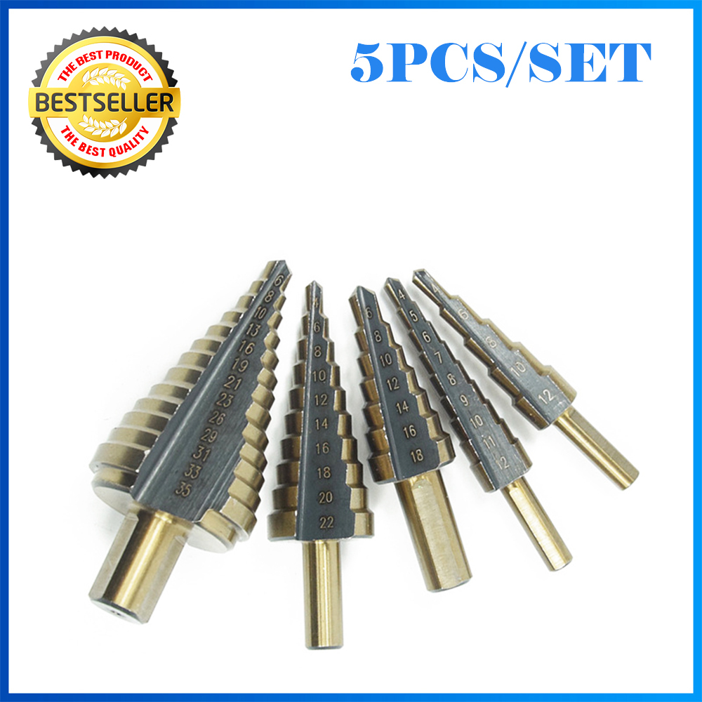 Step Drill Bit Set Titanium Hss Cobalt - 5Pcs Pagoda Step Drills HSS Cobalt