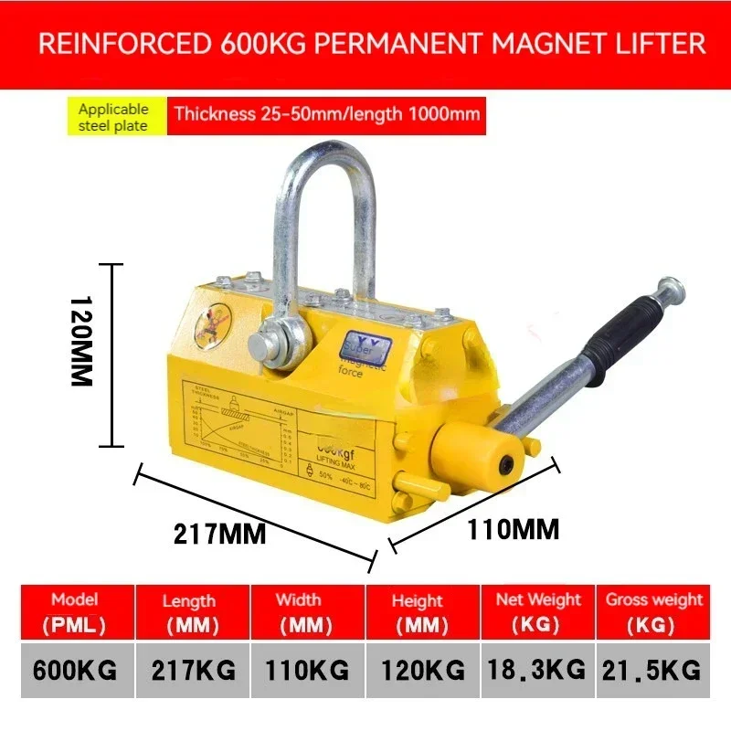 Magnetic Lifter Permanent Crane Hoist 600Kg - Hot Sales600Kg Steel Permanent Magnetic Lifter