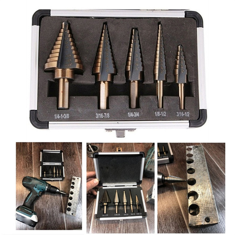5pcs Step Drill Bit Set Hss Co - Step Drill Bit Set Titanium Hss Cobalt ulasan dan harga